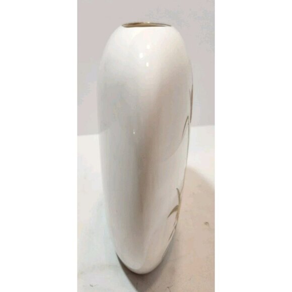 Vtg Japanese White with Gold Accents Oval Flat Vase Floral with Bird - Picture 7 of 12